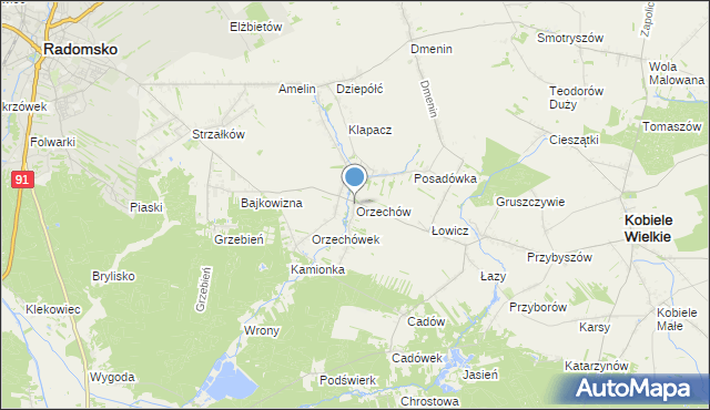 mapa Orzechów, Orzechów gmina Kobiele Wielkie na mapie Targeo